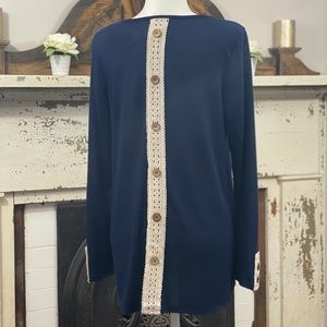 Navy Crochet Sleeve & Back Long Sleeve!